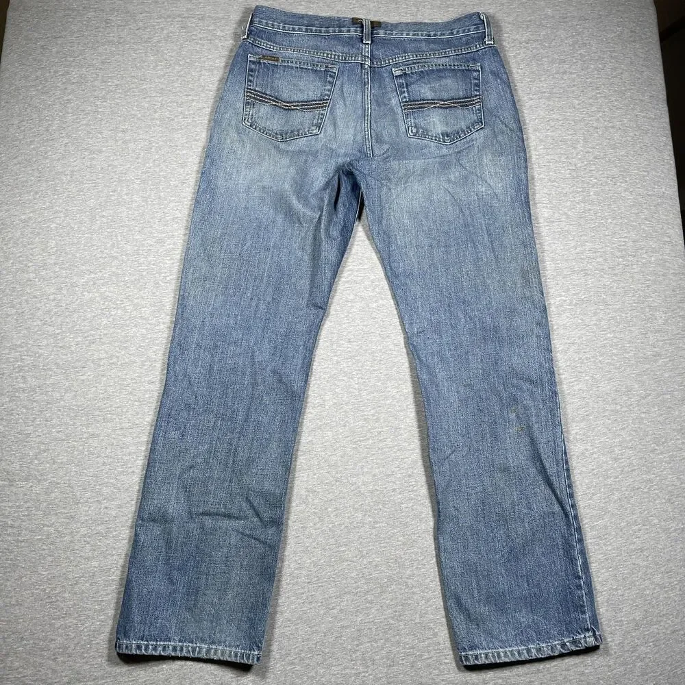 Ariat Legacy M2 Jeans Mens 34x32 Blue Light Wash Relaxed Boot Cut Distressed